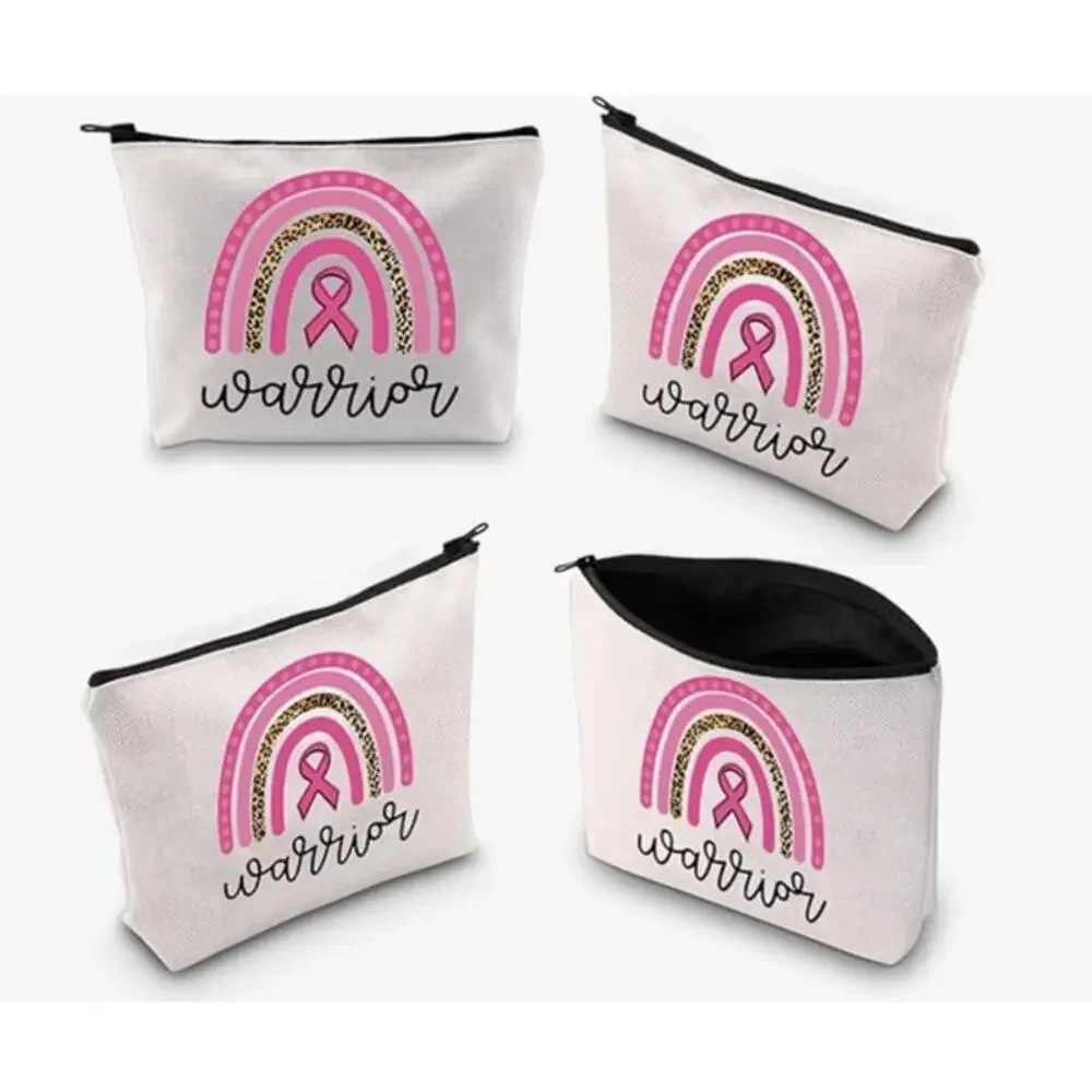Power of Pink Ribbon Small Cotton Canvas Cosmetic Zipper Eco Pouch Bag New